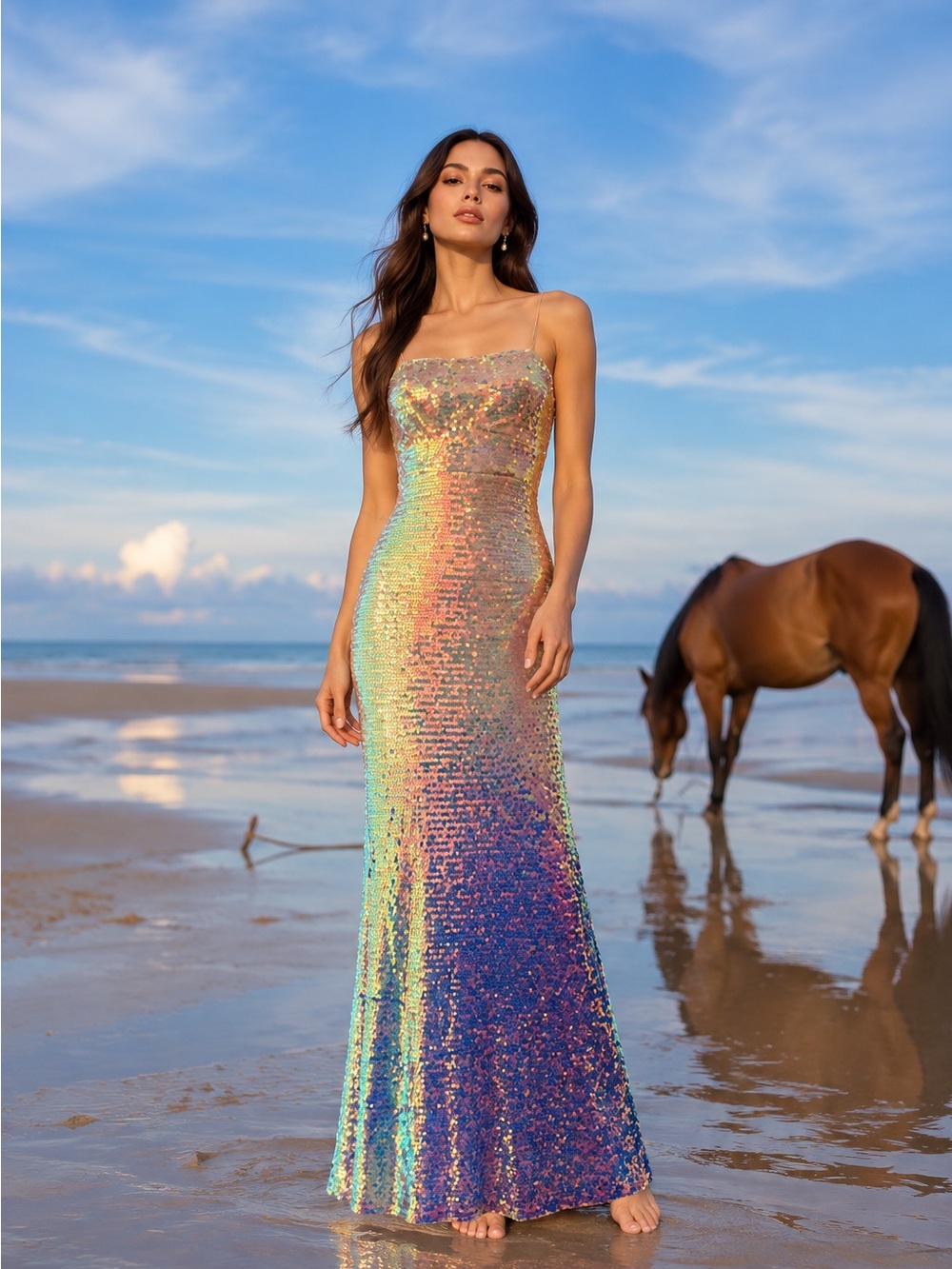 Mermaid long full sequence, dress hombre colors